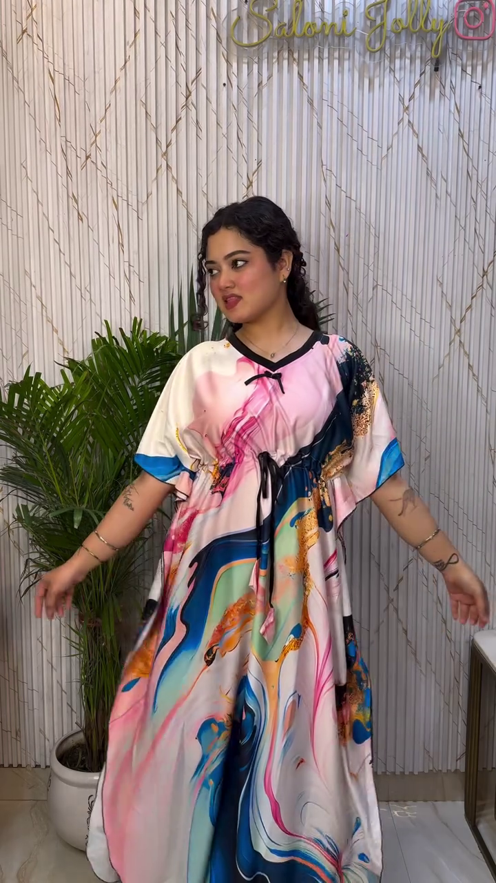 Abstract Print Kaftan Maxi Dress – Effortless Comfort Meets Contemporary Style 2