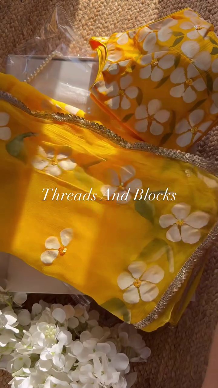 Elegant Yellow Floral Organza Saree for Women | Designer Festive & Party Wear Saree