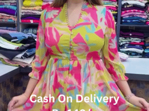 Multi Color Chinon Silk Digital Printed Gown Dress