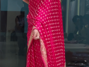 Rani Pink Zari & Sequins Work Raw Silk Saree