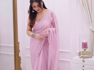 🌸 Blush Elegance Sequined Georgette Saree 🌸