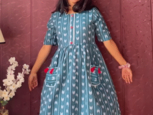 🌿 Ethnic Charm Meets Everyday Comfort – Teal Handblock Printed Cotton Dress 💚✨