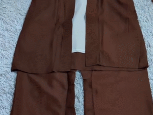 Elegant Mocha Blossom 3-Piece Co-ord Set – Stylish Long Shrug, Inner Top & Wide-Leg Pants 🌸