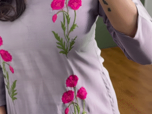Lavender Bloom Embroidered Kurti – Grace in Every Thread 🌿