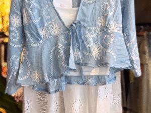 Cloud Blue Daydream – Embroidered Tie-Up Coord Set