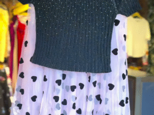 Sparkling Black Knit Top & Heart Print Skirt – Chic Party Co-ord Set