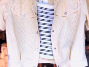 3-Color Corduroy Jacket with Striped Crop Top – Urban Casual Vibe