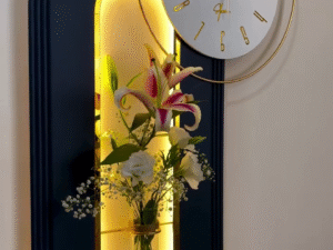 🕰️✨ Aurora Luxe Wall Clock & Floral Light Panel – Time Meets Art ✨🕰️