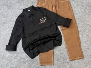 🖤🤎 Black Embroidered Shirt & Brown Jeans Combo – Sleek, Stylish & Casual
