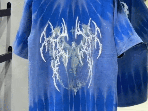🖤💙 Gothic Dark Style Graphic T-Shirt – Blue Tie-Dye with Intricate White Print (Men & Women)