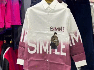 👕✨ White & Maroon Ombre Button-Down Shirt with Graphic Print – Effortless Style with Jeans