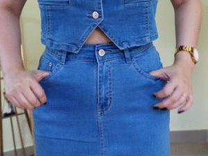 👖✨ Denim Vest Waistcoat & Slit Skirt Coord Set – Chic & Edgy Street Style