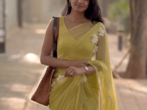 Art in Every Drape – Olive Green Hand-Painted Chiffon Saree