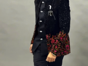 Bold Elegance: A Modern Statement in Black Embroidered Couture