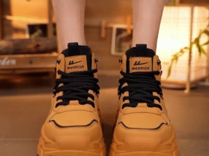 Urban Adventure Style: Yellow Warrior High-Top Lace-Up Boots