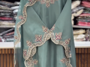 Elegant Rafacollection Pakistani Suit with Heavy Embroidery and Statement Bell Sleeves