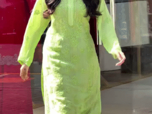Timeless Elegance: Green Chikankari Embroidered Long Kurti with Pants