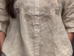 Manan Design Kisa Hand-Embroidered Beige Linen Kurta – Elegant Artisanal Craftsmanship