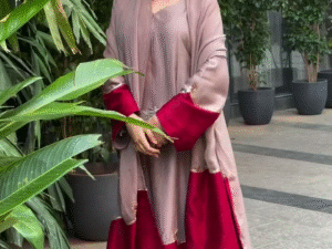 Elegant Silk 3-Piece Set in Beige & Maroon – Timeless Grace with a Modern Touch ✨