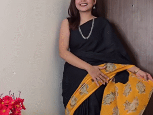 Tetarwal Printed Black Cotton Saree – Everyday Elegance with Timeless Charm ✨