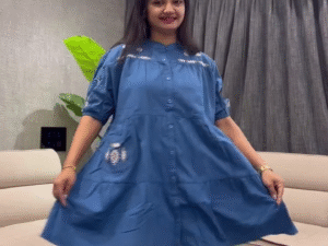 Blue Denim Embroidered Tunic Dress – Chic Frock-Style Casual Essential ✨