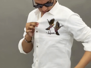 White Satin Cotton Shirt with Artistic Embroidered Birds – Elegant, Minimal & Expressive ✨