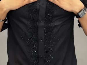✨ Midnight Glam: Statement Black Shirt with Luxe Detailing ✨