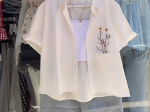 Fresh & Effortless: White Embroidered Shirt with Blue Denim Jeans 🤍👖✨