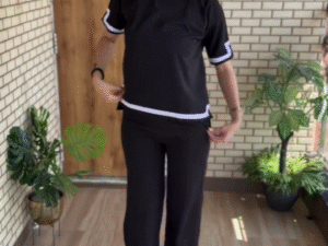 Sleek Monochrome Edge: Contrast-Tipped Knit Top & Straight-Leg Pant Set in Black 🖤✨