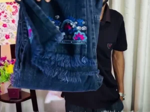 Elegant Floral Embroidered Dress with Stylish Denim Jeans Combo for Women