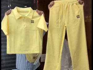 Bright Yellow Cropped Polo Track Suit Set with Wide-Leg Trousers – Chic Comfort at Just ₹149