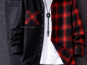 Men’s Plaid Spliced Pocket Patch Shirt – Trendy Button-Up Style at Just ₹99!