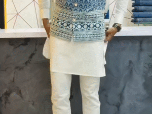 ✨ Elegant Embroidered Nehru Jacket with White Kurta Pajama Set – Ethnic Style at Just ₹149!